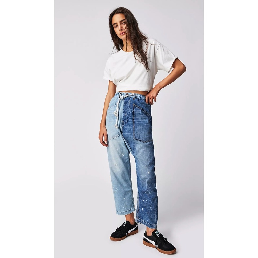 Dr. Collector's x Free People Two Tone Jeans Blue M Cotton Paint Splatter Boho